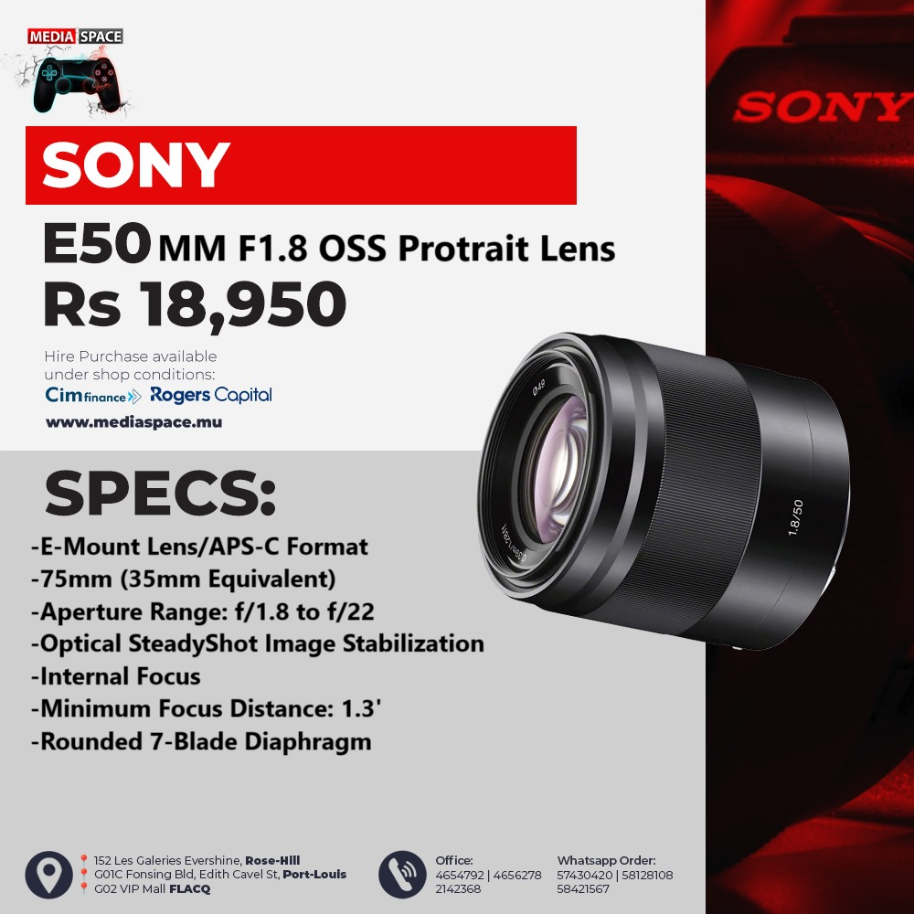 SONY E50mm F1.8 OSS Prime Lens (Black) - MediaSpace
