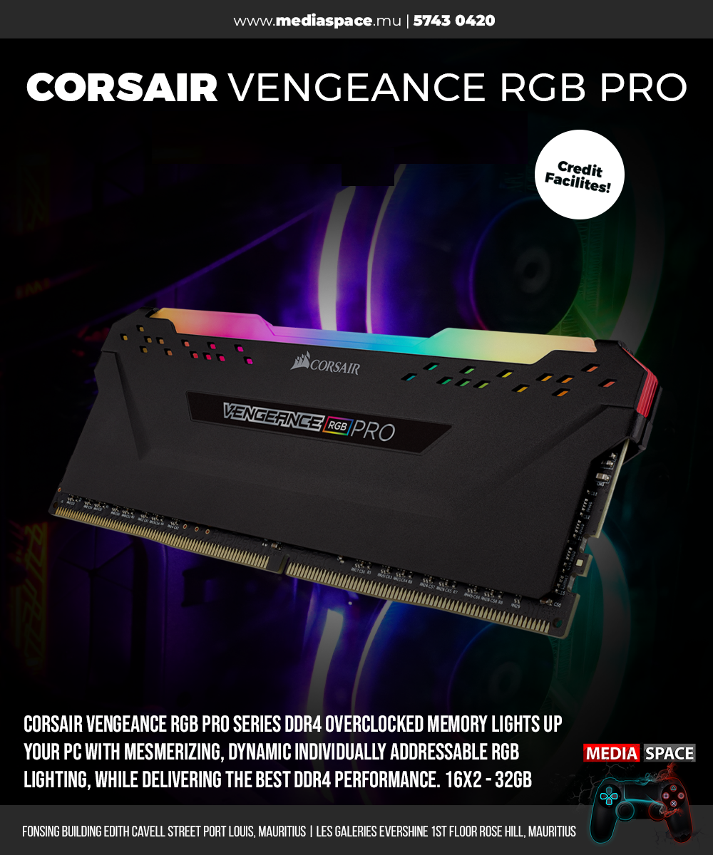 Mémoire RAM CORSAIR Vengeance RGB Pro 32 Go DDR4 3200 MHz - 2x16 Go, Noir, éclairage RGB