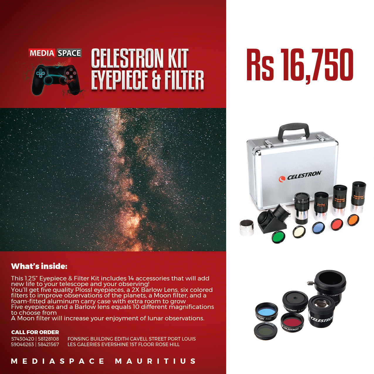 Celestron 1.25” Eyepiece and Filter Accessory Kit 14 Piece