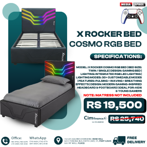 X Rocker I Cosmos RGB Twin Gaming Bed I Neo Motion LED I Hardwood Bed Slats I Faux Leather Headboard I Black