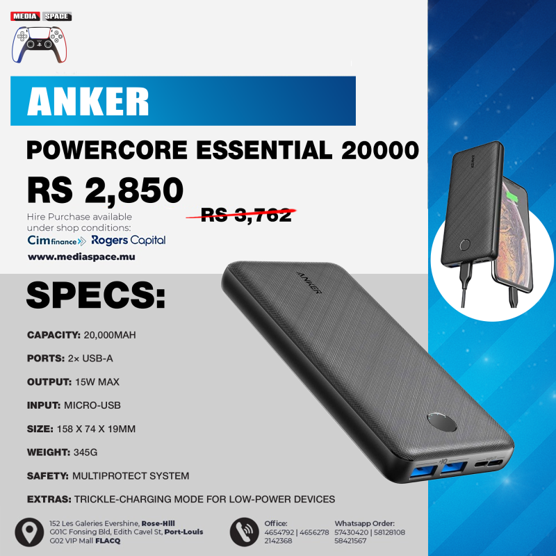 Anker Portable Charger PowerCore Essential 20K, 20K Battery Pack