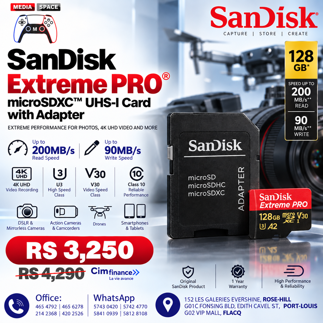 SanDisk V30 Extreme MICROSDXC A2 U3 4K 64GB 128GB 256GB 512GB Memory Card Flash TF for Steam Deck Switch DJI Camera - Image 4