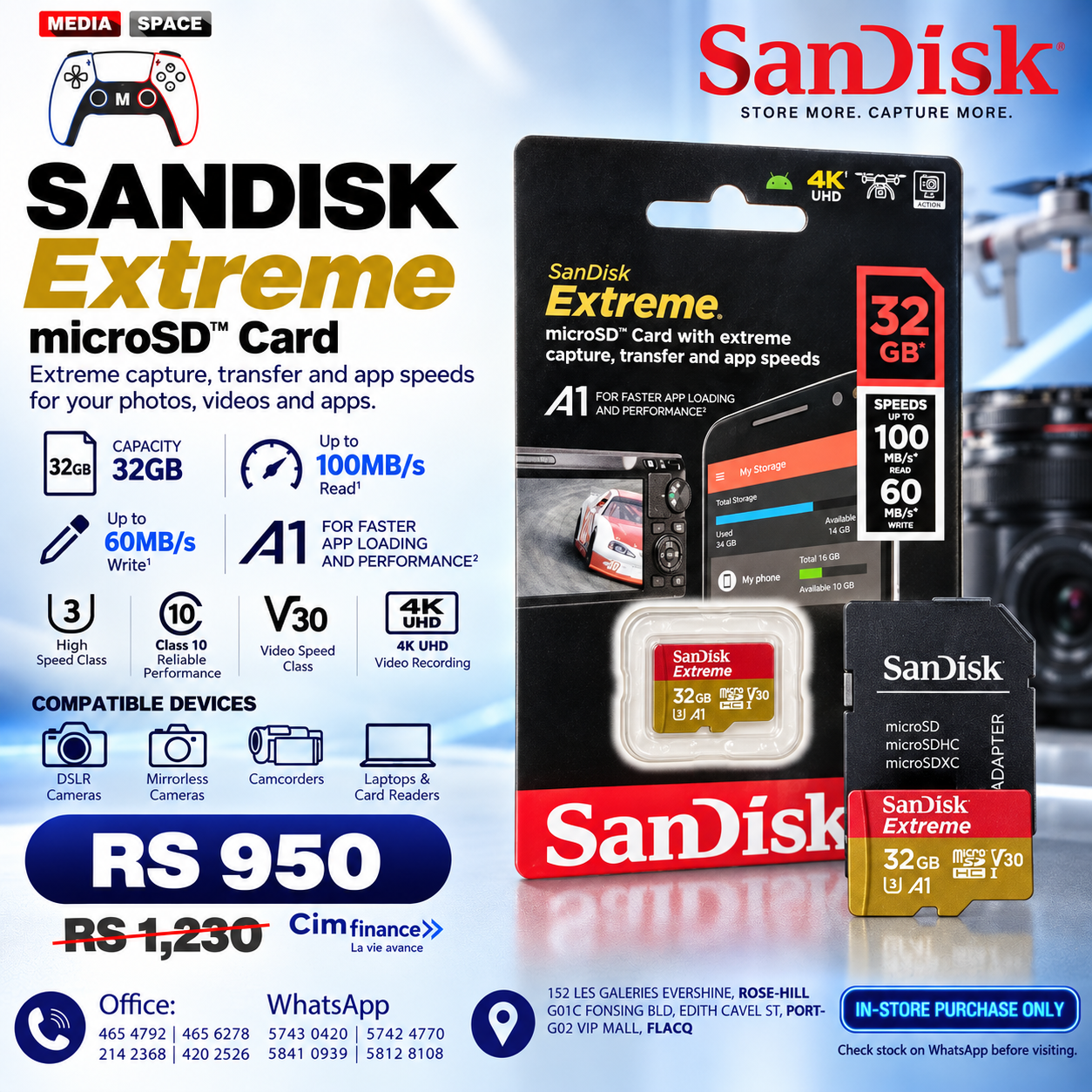 SanDisk V30 Extreme MICROSDXC A2 U3 4K 64GB 128GB 256GB 512GB Memory Card Flash TF for Steam Deck Switch DJI Camera