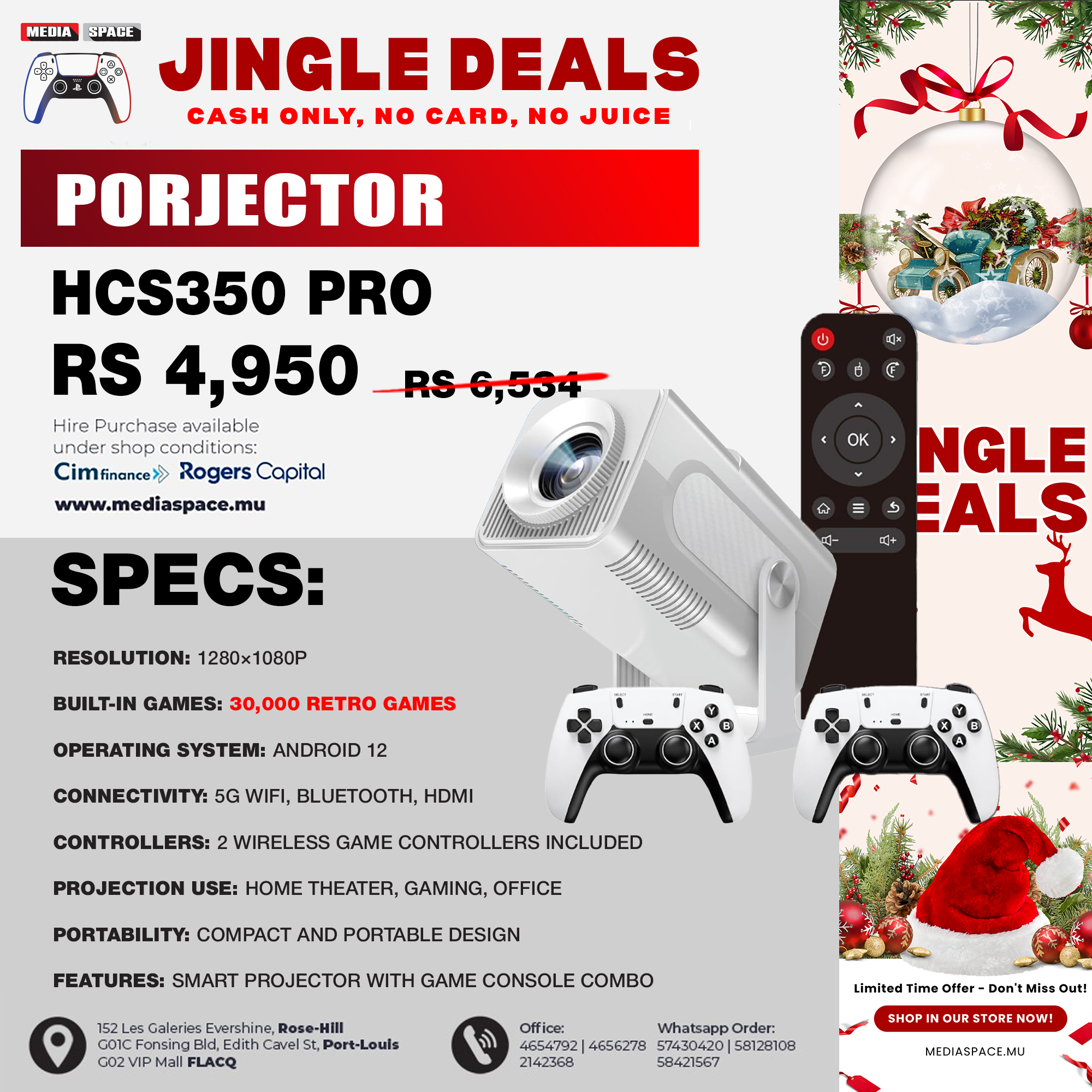 HCS350 Gaming Projector Android 11 - 1080P Met Game Controller & 36000+ Spellen (Wit)