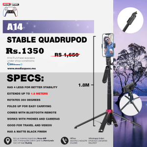 A14 Long Selfie Stick Quadrupod – 1.8m Stability Style
