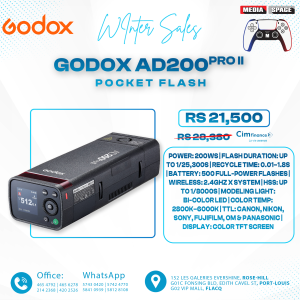 Godox AD200 Pro II Flash Strobe,HSS Pocket Camera Monolight 200Ws 5800K Bi-Color TTL 1/8000s with 2.4G Wireless X System,One-Tap Sync with X3,with Recharge Battery