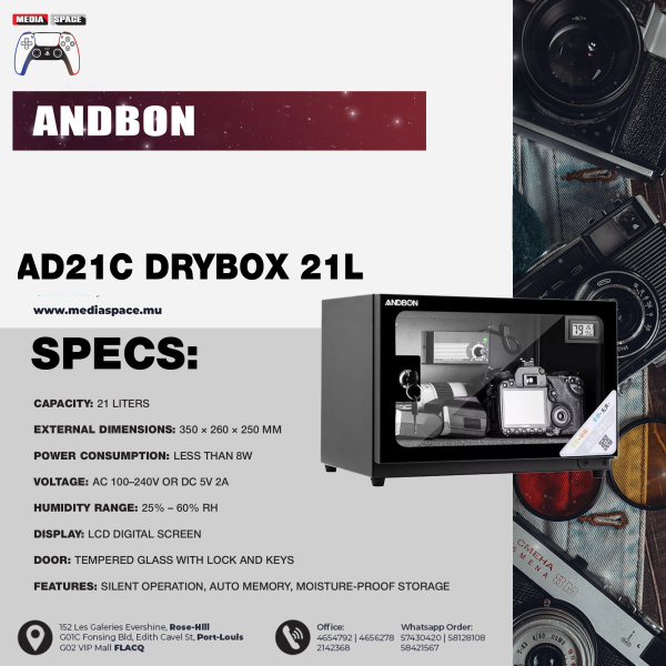 ANDBON AB-21C Dry Cabinet Box 21L Liters Digital Display with Manual Humidity Controller AB21C - Image 2