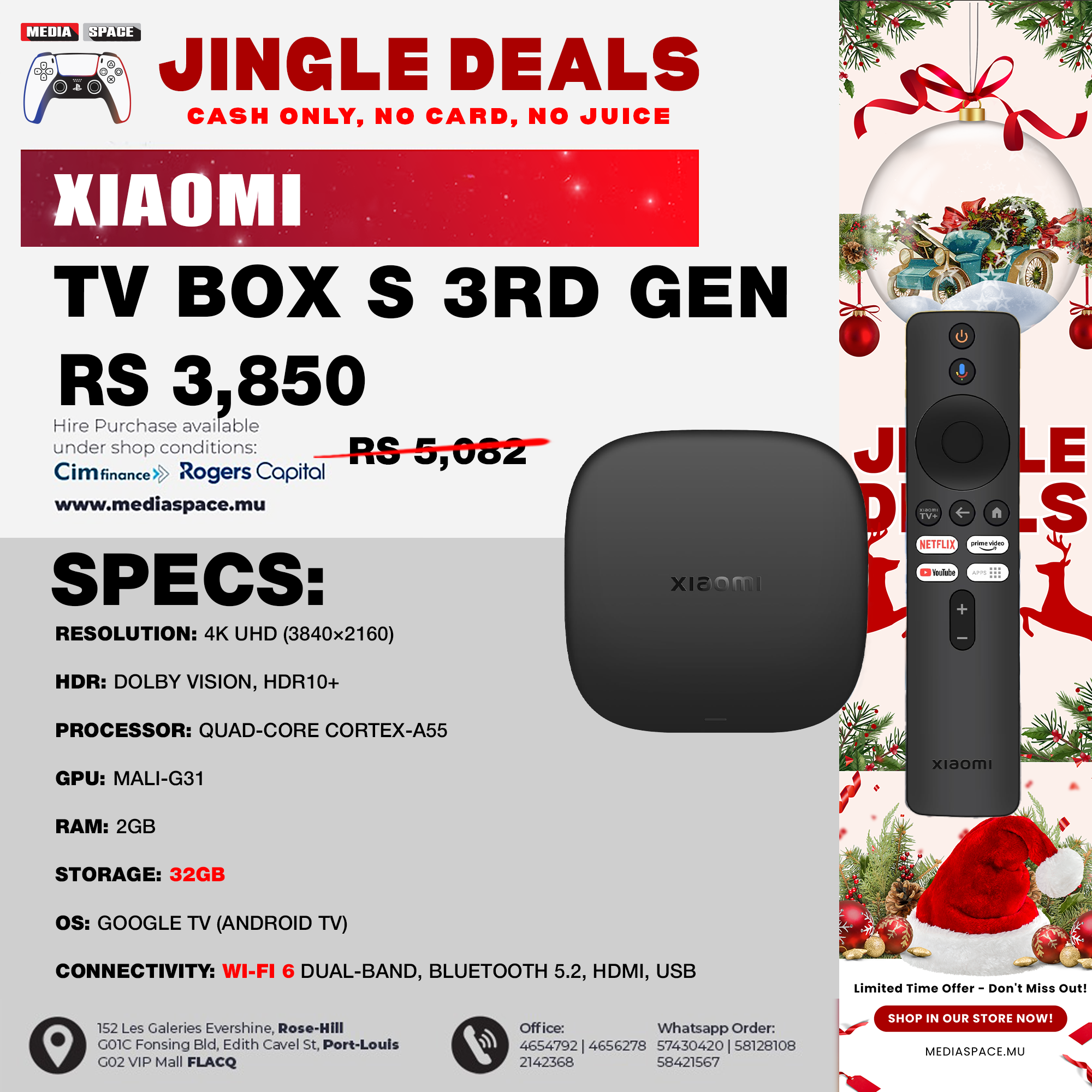 Xiaomi TV Box S 3ème Génération – 4K HDR, WiFi 6, 32 Go – Google TV – Avec Télécommande Bluetooth
