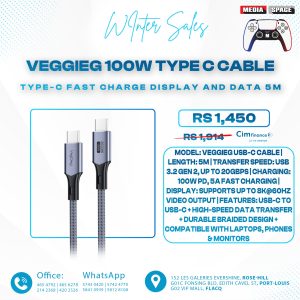 Veggieg 100W 5A USB3.2 Gen 2 20Gbps 8K 60Hz Type-C Fast Charge Display and Data Cable 5 meters