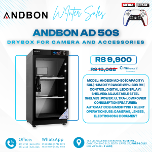 Andbon Ad-50S Dry Cabinet Box 50L Liters Digital Display with Automatic Humidity Controller, Auxiliary