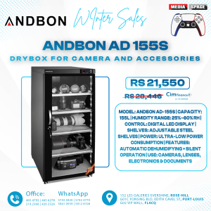 Andbon AD-155S (155 Liters Capacity) Digital Display Dry Cabinet (Black) with Humidity Controller