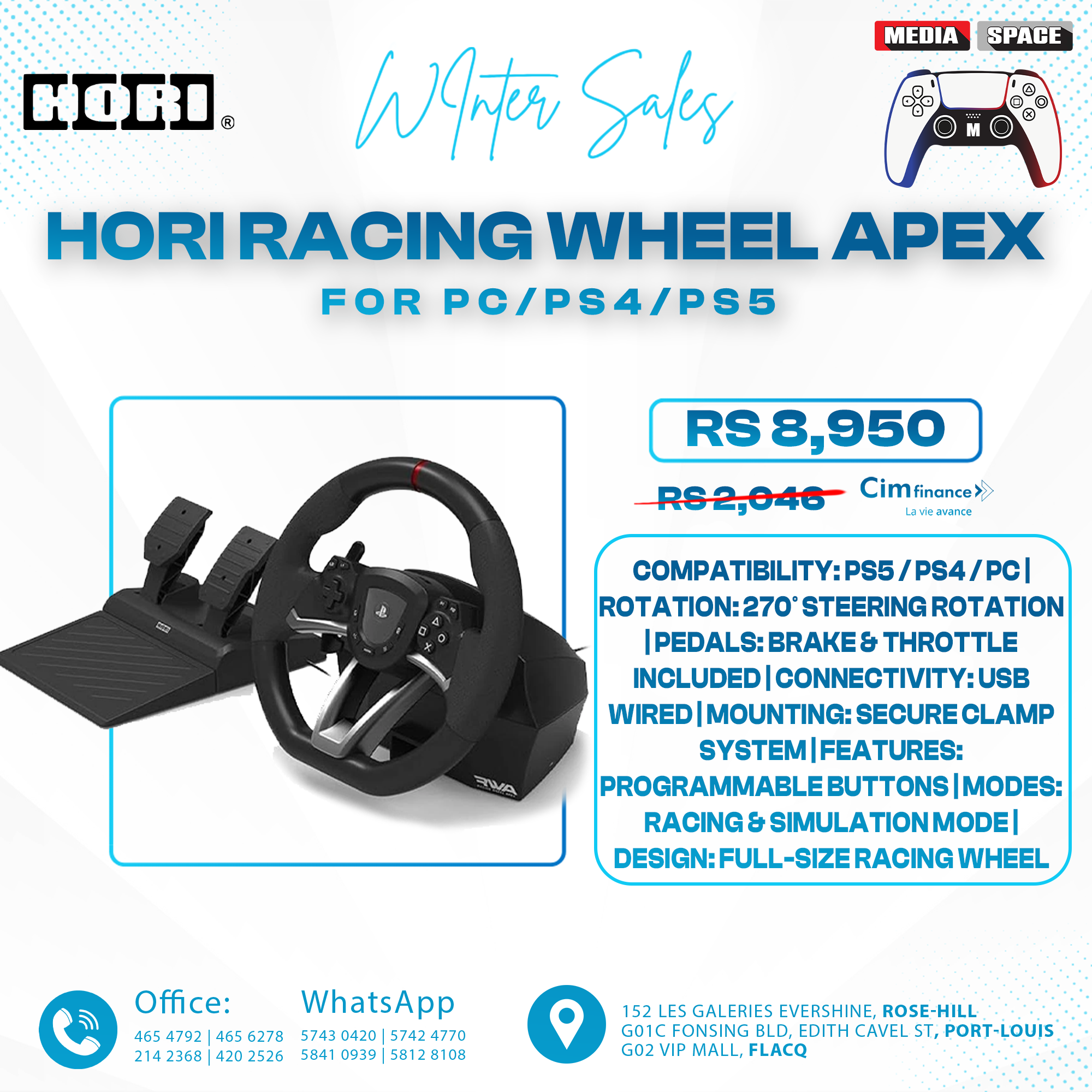 HORI Racing Wheel Apex for Playstation 5, PlayStation 4 and