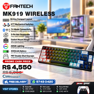 FANTECH ATOM PRO66 MK919 Stellar Edition,Mechanical Wireless Keyboard,66Key,3 Connection Modes, Personaliation+,5 Pin Hot Swappable,Built-In Volume Knob,Black(red switch)