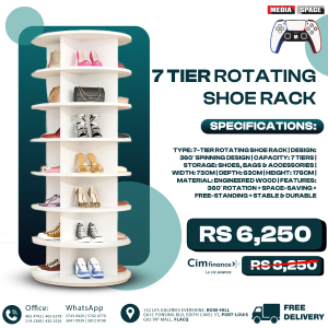 7 Tier Rotating Shoe Rack Tower, Spinning Shoe Display Lazy Susan, Revolving 360 Shoe Rack Storage Round Carousel, Vertical Handbag Rotate Shoes Closet Organization (7-Tier White)