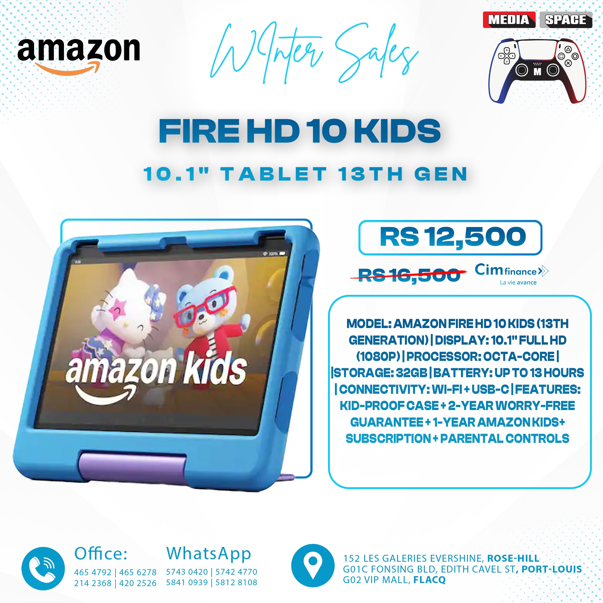 Amazon Fire HD 10 Kids Pro tablet (newest model) ages 6-12. Bright 10.1" HD screen, includes ad-free content, robust parental controls, 13-hr battery and slim case for older kids