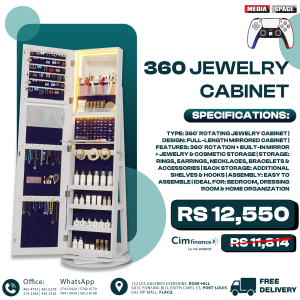 Fancy jewelry Full-length Mirror Jewelry Cabinet Standing with Lights, 360° Swivel Jewelry Armoire with Lighted Mirror, Jewelry Organizer Box