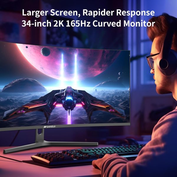SANSUI 34-Inch Curved Gaming Monitor Model ES G34C5 UWQHD 3440 x 1440 ...