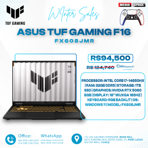 ASUS TUF Gaming F16 FX608JMR Laptop, 16 WUXGA IPS 165Hz Display, Intel Core i7 14650HX 32GB RAM 1TB SSD, GeForce RTX 5060 8GB, English KB, Win11 Jaeger Gray  90NR0NB1M003N0