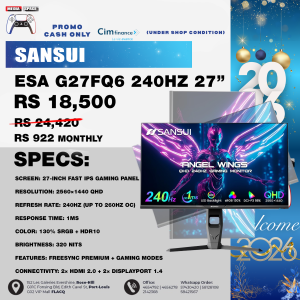 SANSUI 27 MODEL  ESA-G27FQ6 PRO  Inch WQHD 240Hz Gaming Monitor 1440P-1ms AMD FreeSync 丨DCI-P3 98% 丨Fast IPS丨Speakers丨HDR10 丨2×DisplayPort 1.4丨2×HDMI丨Height Adjustable Vertical/Horizontal Rotating Gaming PC Monitor