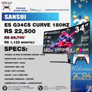 SANSUI 34-Inch Curved Gaming Monitor Model ES G34C5 UWQHD 3440 x 1440 Up to 180Hz Curved 1500R