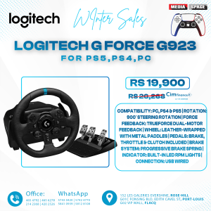 Logitech G923 Racing Wheel and Pedals for SONY PLAYSTATION and PC featuring TRUEFORCE up to 1000 Hz Force Feedback, Responsive Pedal, Dual Clutch Launch Control, and Genuine Leather Wheel Cover