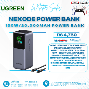 UGREEN Nexode Power Bank 20000mAh 130W Portable Charger 72Wh PD Fast Charging 3-Port USB C Battery Pack with TFT Smart Display for MacBook/iPad/iPhone 16/Samsung S24 and More PB721