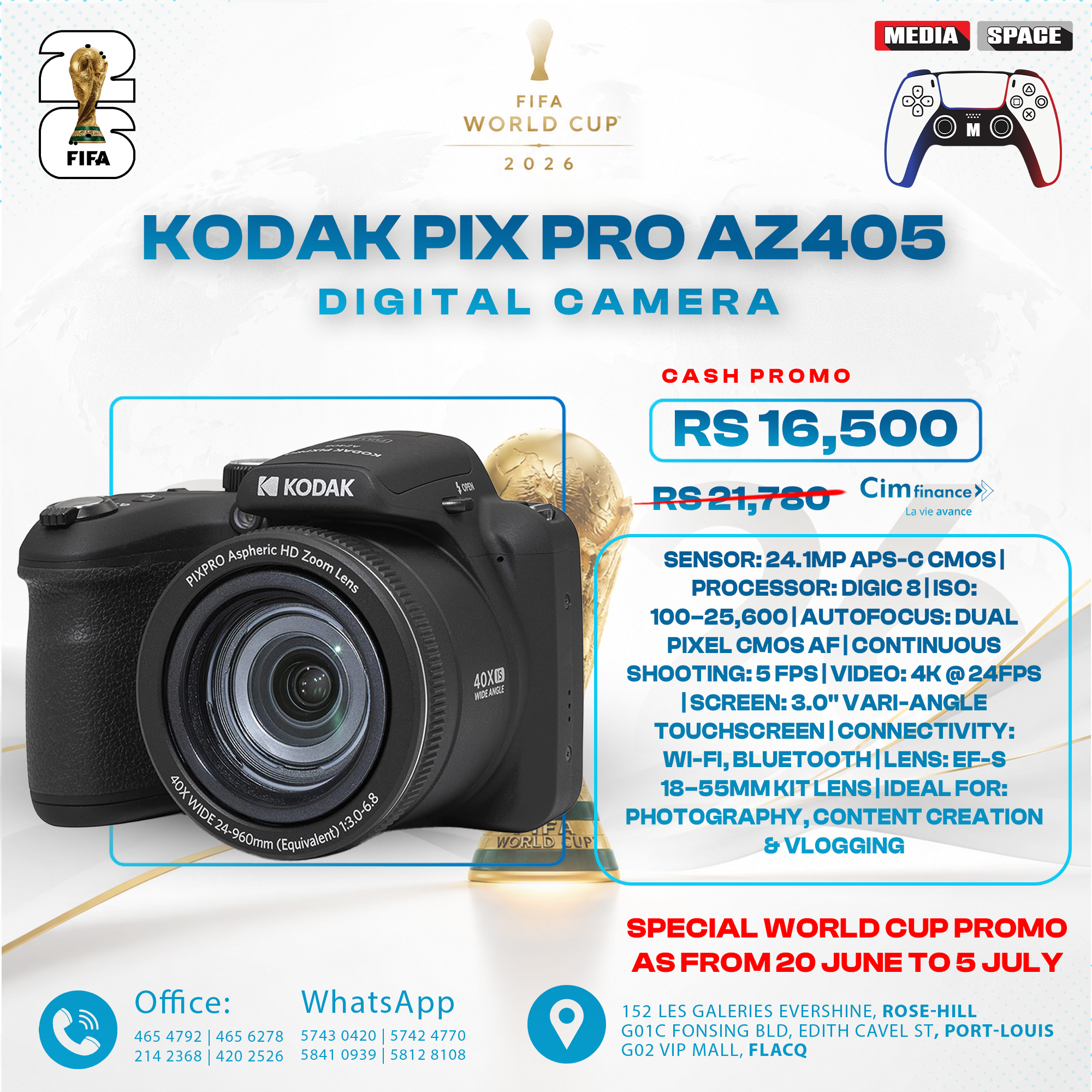 KODAK PIXPRO AZ405-BK 20MP Digital Camera 40X Optical Zoom 24mm Wide Angle Lens Optical Image Stabilization 1080P Full HD Video 3" LCD Vlogging Camera (Black)