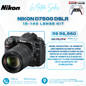 Nikon D7500 20.9MP DSLR Camera with AF-S DX NIKKOR 18-140mm f/3.5-5.6G ED VR Lens, Black