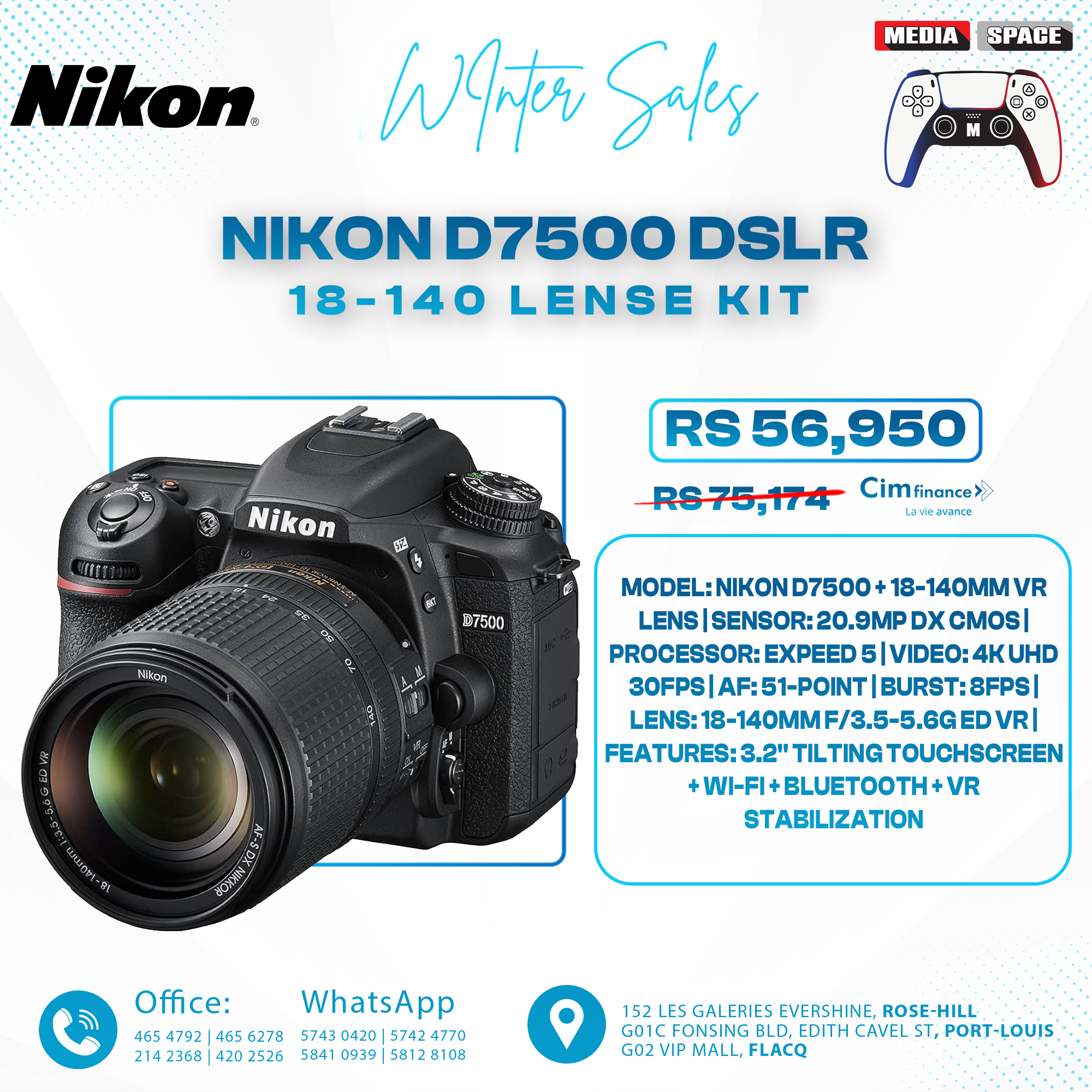 Nikon D7500 20.9MP DSLR Camera with AF-S DX NIKKOR 18-140mm f/3.5-5.6G ED VR Lens, Black
