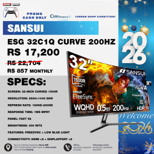 SANSUI 32-Inch WQHD 200Hz Curved 1500R Wide Gaming Monitor-2K 2560 x 1440P Display, 1ms(OD), HDR, 300nits, sRGB 125%, DCI-P3 95%, Adaptive Sync, HDMI2.1(TMDS) x2, DP1.2x2(ES-G32C3 DP Cable Included)