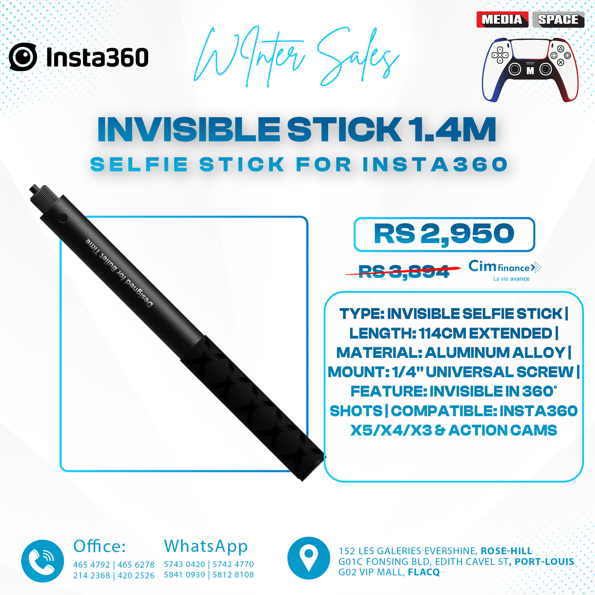 Insta360 114cm Invisible Selfie Stick for X5 / X4 / X3