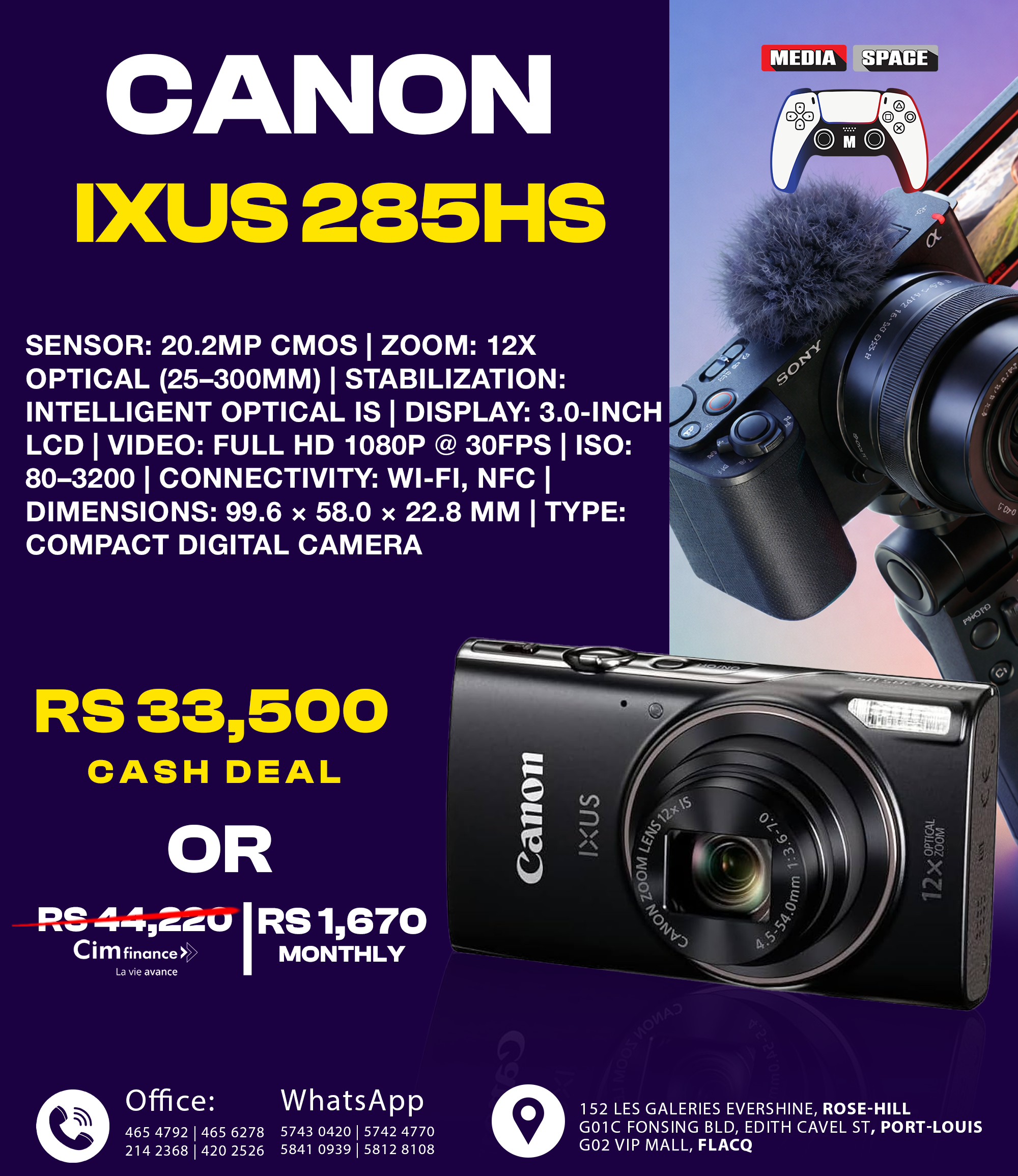 Canon PowerShot IXUS 285 HS 12X Optical Zoom Digital Camera - Image 2
