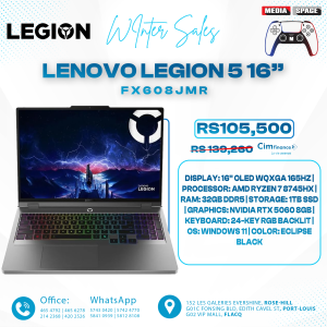 Lenovo Legion 5 16" WQXGA 240Hz Gaming Laptop, Ryzen 7 8745HX; NVIDIA GeForce RTX 5060 8GB GDDR7; 32GB DDR5 RAM; 1TB NVMe M.2 SSD; Gigabit LAN, 2x2 WiFi 7