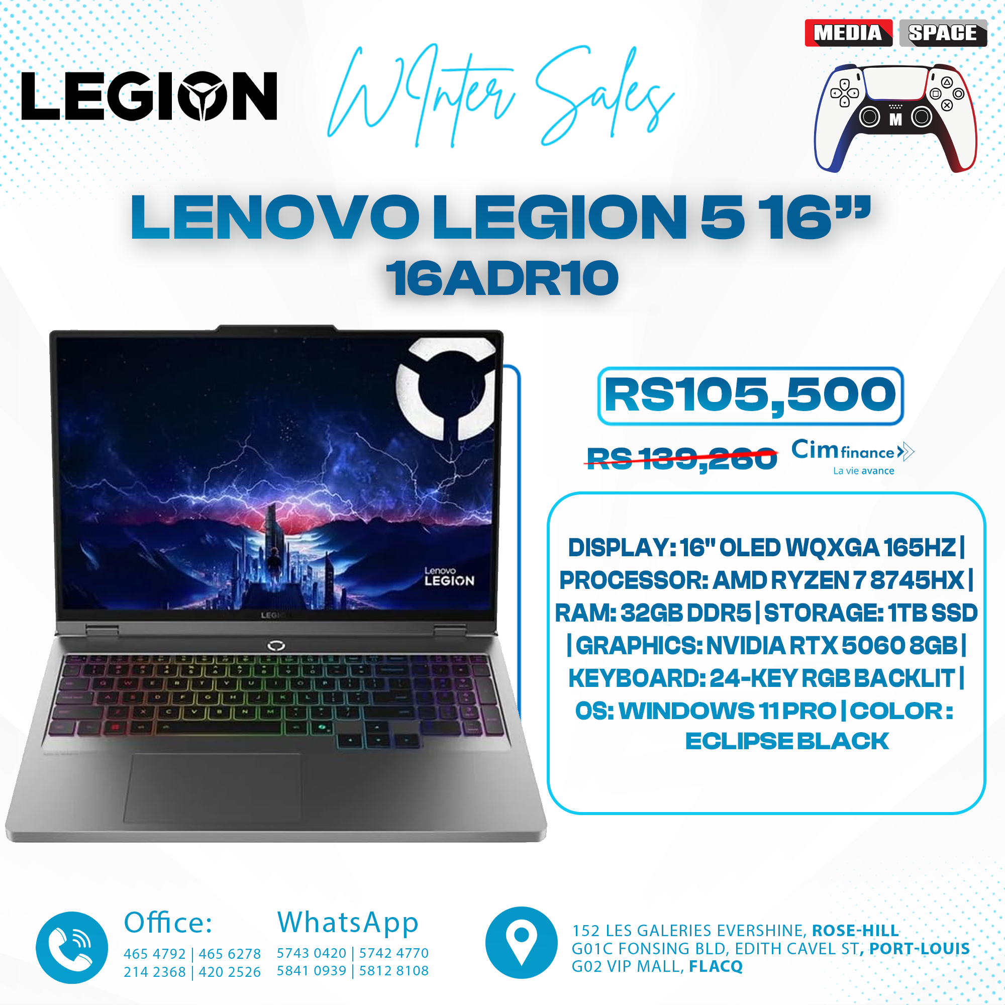 Lenovo Legion Pro 5 16" Gaming Laptop, AMD Ryzen 7 8745HX, GeForce RTX 5060,165hz WQXGA (2560x1600) OLED, Wi-Fi7, Backlit KB, Win11 (32GB DDR5 RAM | 1TB PCIe SSD), Eclipse Black + USB Hub, W/GaLiMu