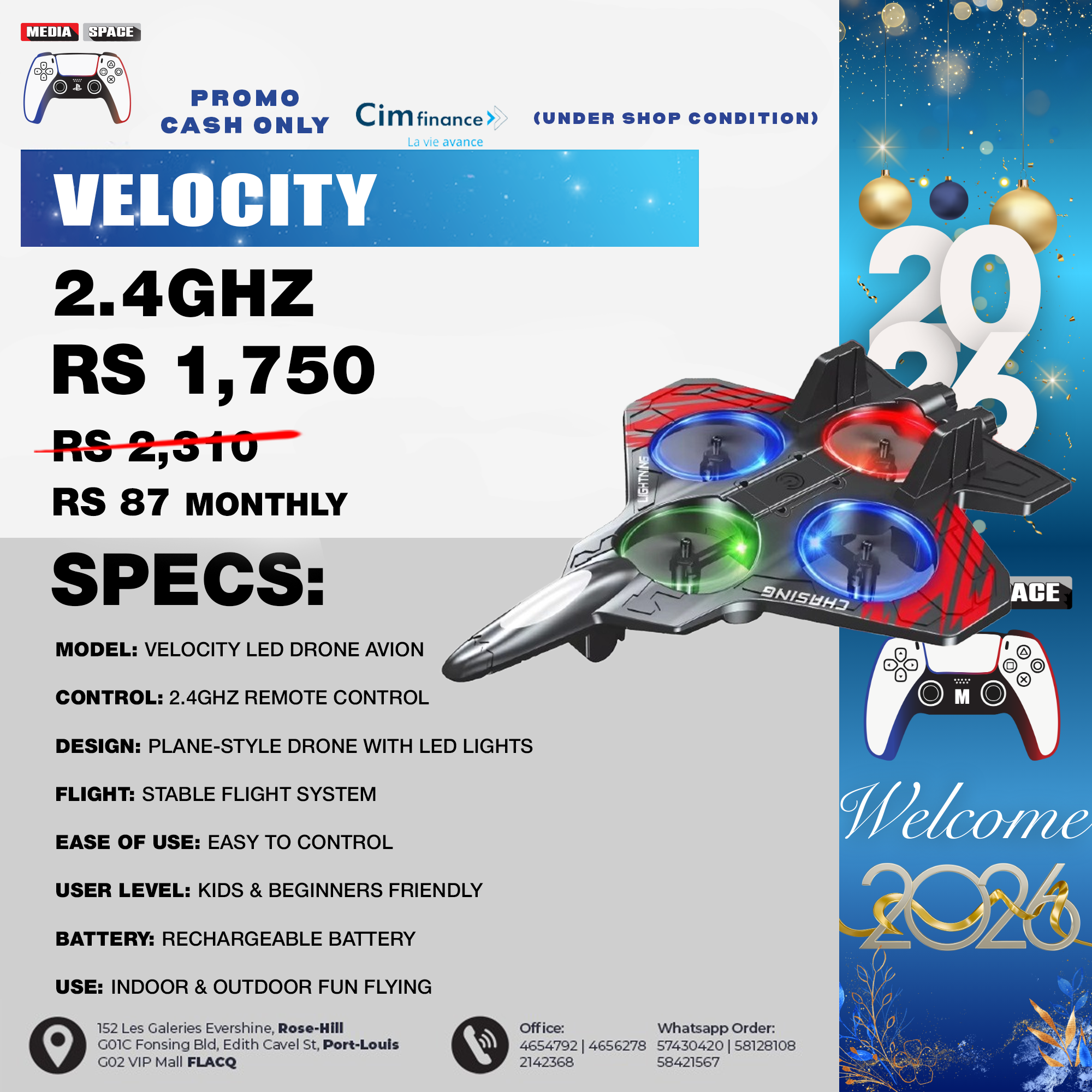 VELOCITY 360° Circling Colorful Lights RC Fighter Jet Durable Foam Plane Toy with Light 2.4G Stunt EPP Safe Rc Airplane for Kids Gifts