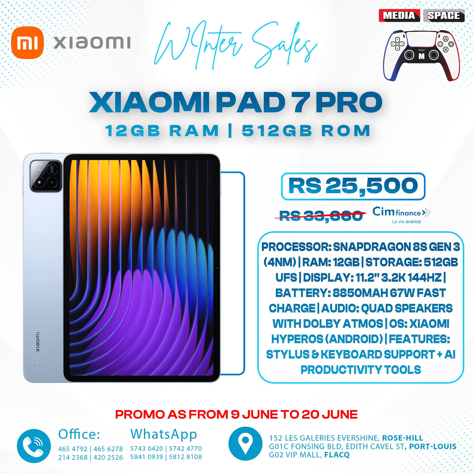 Xiaomi Pad 7 Pro Snapdragon 8s Gen 3 11.2" 3.2K 144Hz Display 12gb 512GB 67W HyperCharge 8850mAh 50MP+32MP Camera Mi Table 12gb 512gb