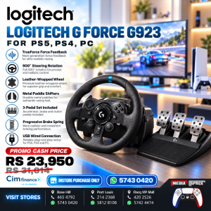Logitech G923 Racing Wheel and Pedals for SONY PLAYSTATION and PC featuring TRUEFORCE up to 1000 Hz Force Feedback, Responsive Pedal, Dual Clutch Launch Control, and Genuine Leather Wheel Cover