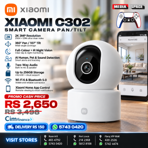 XIAOMI C302 2K 3MP Indoor Privacy Camera, 360° Swivel, Baby/Pet AI Detection, Two-Way Audio, Compatible with Alexa and Google