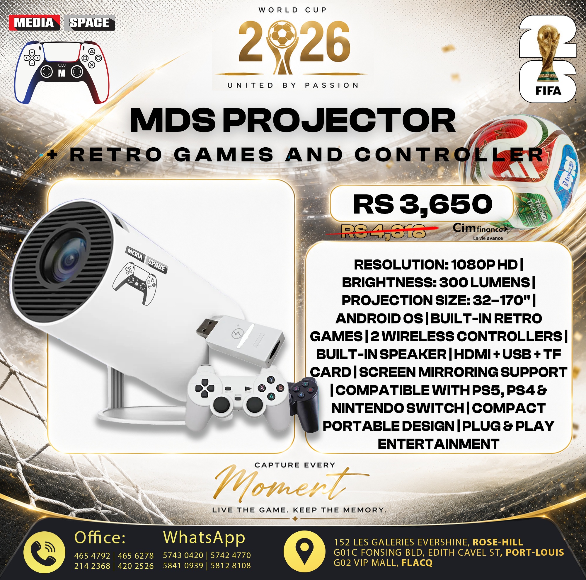 HY300 PRO MAX MEDIA SPACE 4k Smart Projector Android 11 1GB 8GB Home beamer Support 4K with GAME RETRO 2 JOYPAD