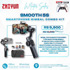 ZHIYUN Smooth 5 Combo [Official] 3 Axis Smartphone Stabilizer, Gimbal Phone for iPhone and Android, with Tripod, Bag, 2 300lm Light and Zoom for Vlog, Youtube and TikTok