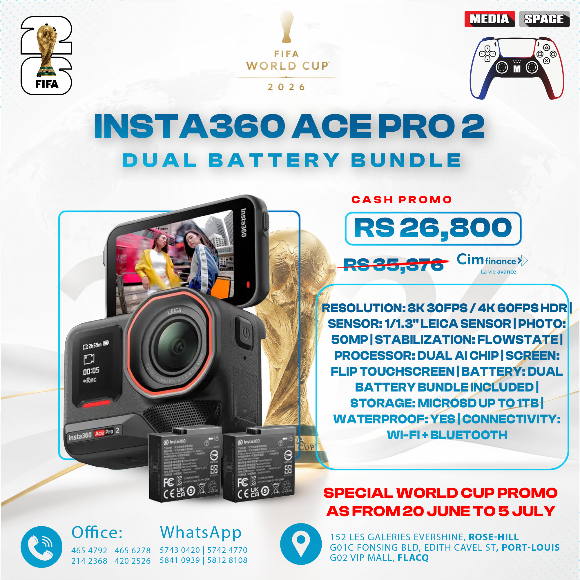 Insta360 Ace Pro 2 Dual Battery Bundle -8K Waterproof Action Camera Co-Engineered with Leica, 1/1.3" Sensor, Dual AI Chip, Leading Low Light, Superior Audio, Flip Screen & AI Editing