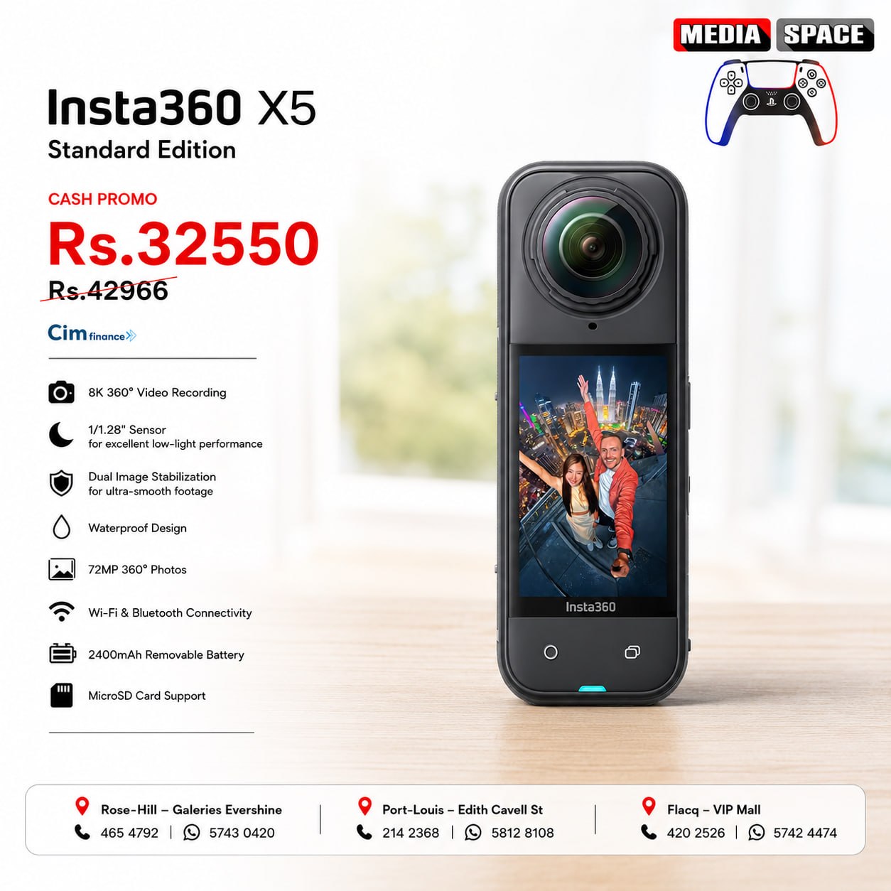 Insta360 X5 Waterproof 15m 8K 360 HDR Video 72MP Photo 4K60fps Single-Lens Insta 360 X 5 Sports Camera
