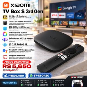 Xiaomi TV Box S 3rd Gen - 4K UHD, Google TV, 32GB Memory, Dolby Vision & Atmos, WiFi 6, HDMI 2.1, Fast Streaming, Compact and Powerful