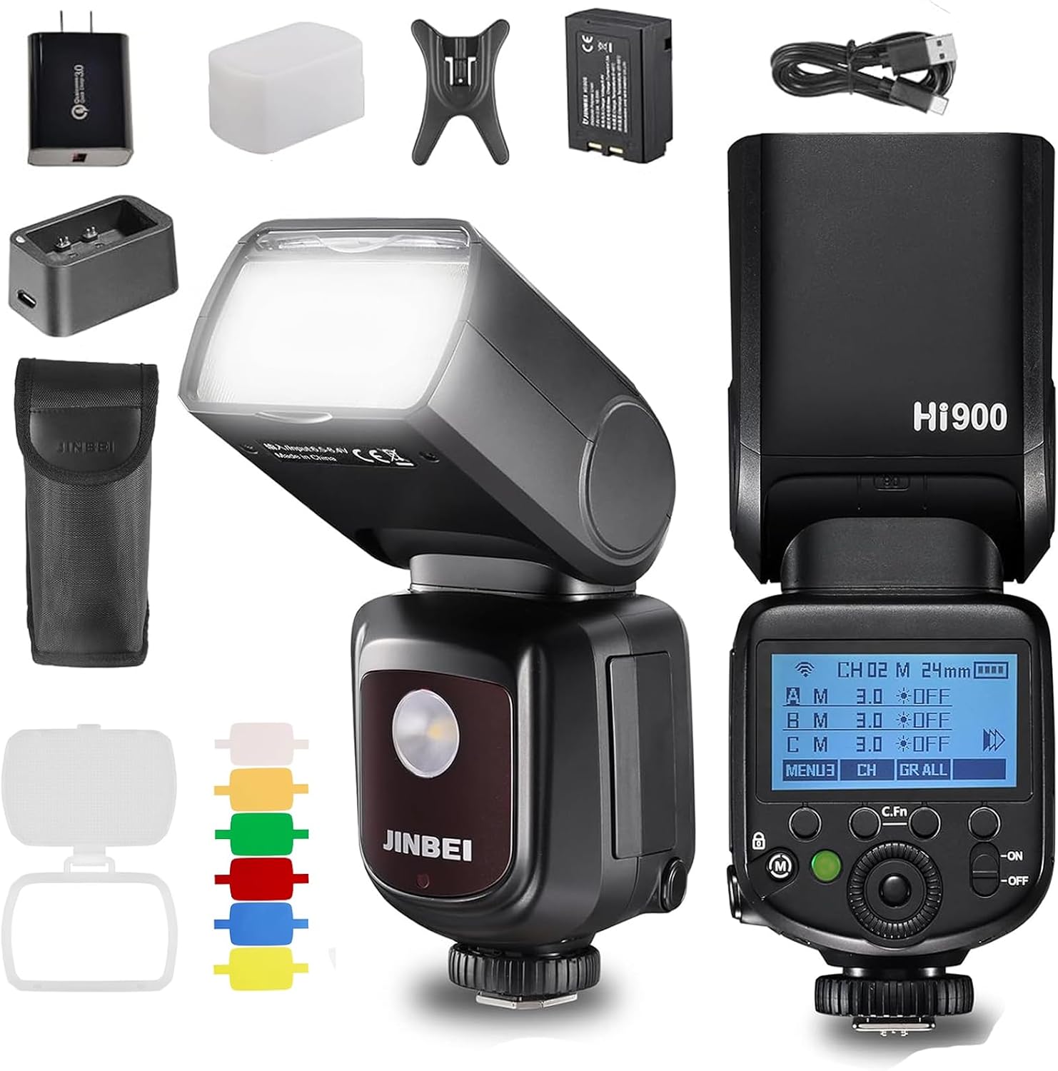 Jinbei HI-900 Speedlite Camera Flash, 2.4G HSS1/8000 high-Speed sync, 2500mAh Large-Capacity Battery GN60, 80Ws Power Compatible with Canon, Nikon, Fuji, Panasonic, Olympus Digital SLR Cameras - Image 2