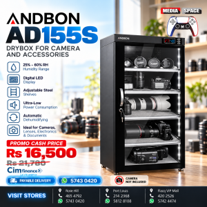 Andbon AD-155S (155 Liters Capacity) Digital Display Dry Cabinet (Black) with Humidity Controller