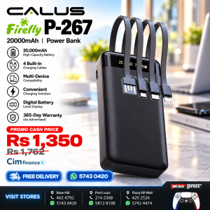 CALUS P-267, Power Bank 20000mAh Very Large Capacity P 267 – 4 Cables – Fast Charging – For Samsung, iPhone, Huawei, Tecno, Xiaomi, Motorola, etc.