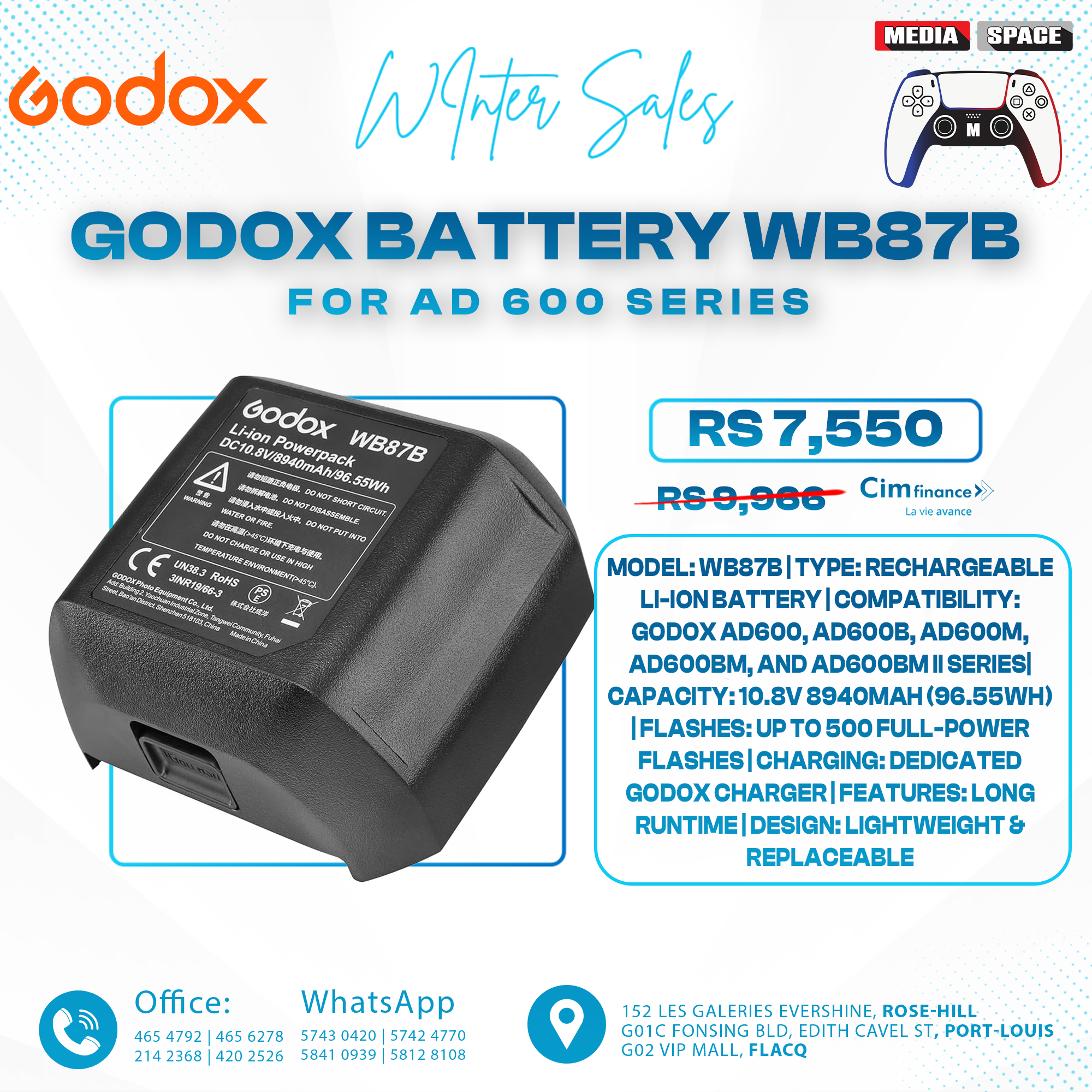 Godox WB87B WB87 8940mAh Rechargeable Lithium-Ion Battery Pack for AD600 / AD600B / AD600M / AD600BM Series with 500 Full Power Flashes