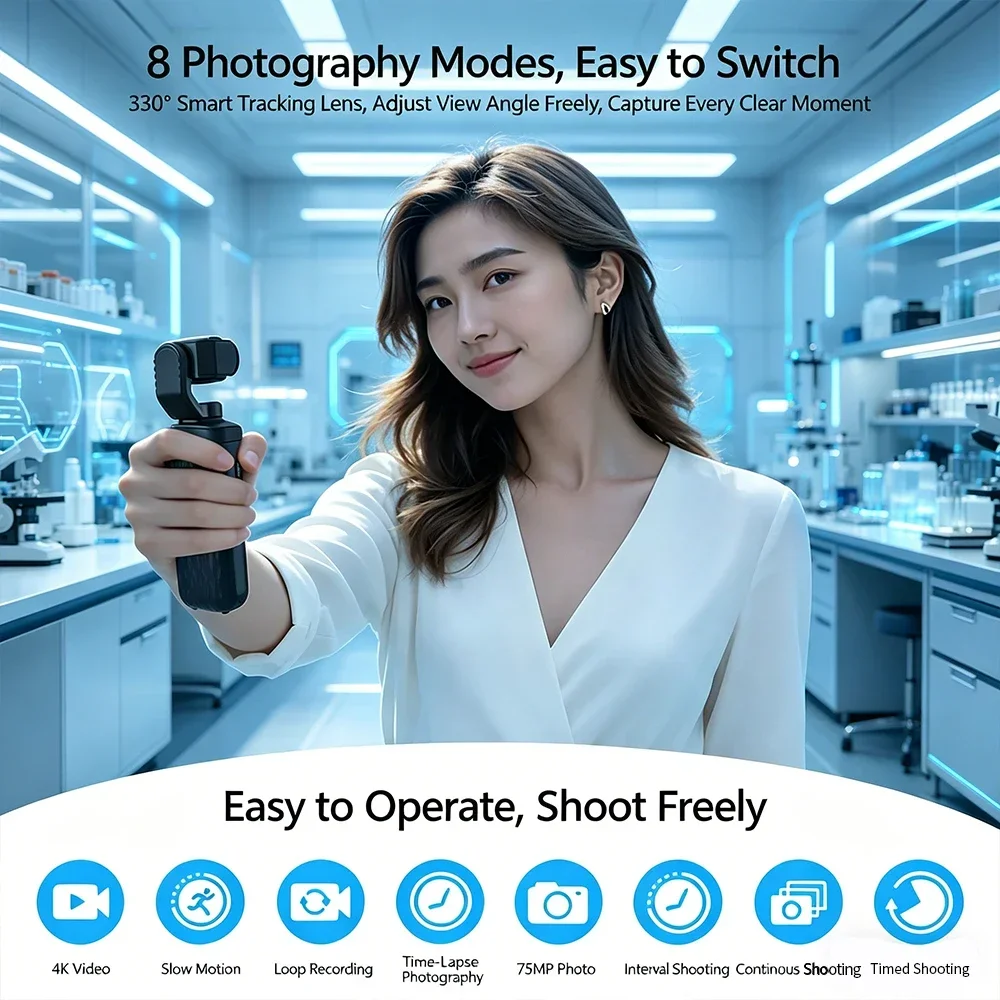4K Pocket Camera for Vlogging,75MP Vlogging Camera with 330 Rotating Lens | WiFi,1.72" Touch Screen,Face Tracking,16GB TF Card & Tripod,Pocket Video Camera for Daily Recording - Image 5