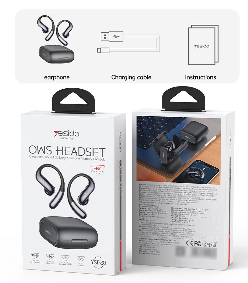 Yesido YSP28 OWS Open-Ear Wireless Headset – ENC Noise Reduction - Image 4