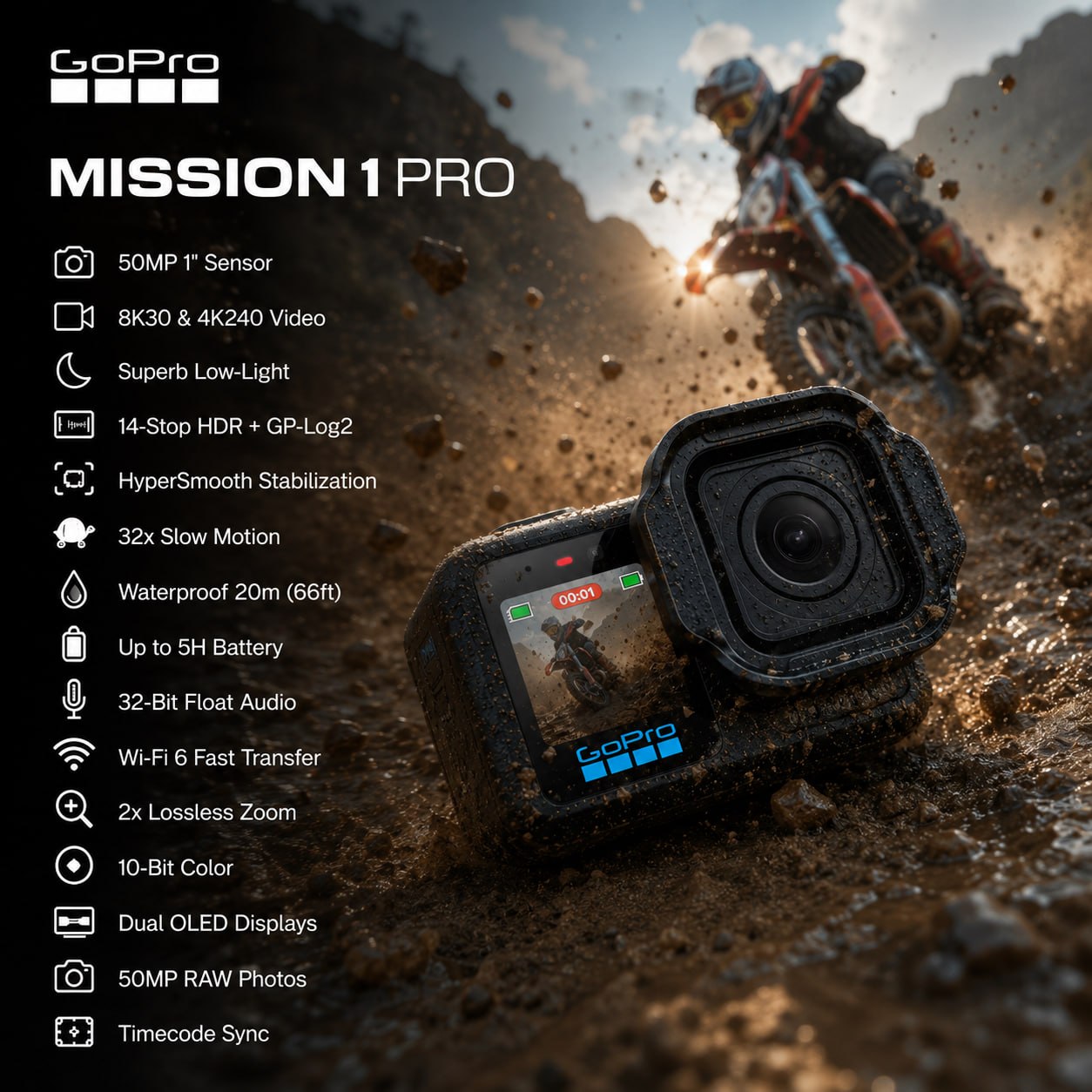 GoPro MISSION 1 PRO - Compact Cinema Action Camera with 8K60 Video, 1" Sensor, Advanced Low Light Performance, 50MP Photos, 960fps Slo-Mo, HyperSmooth Stabilization - Image 2